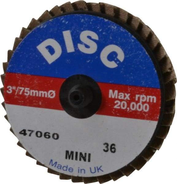 Garryson - 36 Grit, 3" Disc Diam, Type 27 Zirconia Alumina Flap Disc - 20,000 Max RPM, Nylon Backing, Quick Change Type R Attaching System, Coated - Americas Industrial Supply