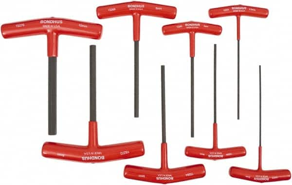 Bondhus - 8 Piece T-Handle Cushion Grip Hex Key Set - Hex Range 2 to 10mm, 6" OAL, Protanium High Torque Steel - Americas Industrial Supply