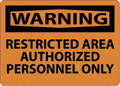 NMC - "Warning - Restricted Area - Authorized Personnel Only", 10" Long x 14" Wide, Aluminum Safety Sign - Rectangle, 0.04" Thick, Use for Security & Admittance - Americas Industrial Supply