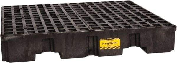 Eagle - 66 Gal Sump, 8,000 Lb Capacity, 4 Drum, Polyethylene Spill Deck or Pallet - 51-1/2" Long x 51-1/2" Wide x 8" High, Black, Liftable Fork, Drain Included, Vertical, 2 x 2 Drum Configuration - Americas Industrial Supply