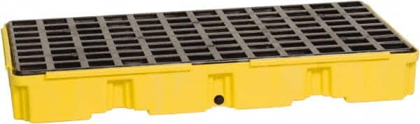 Eagle - 30 Gal Sump, 5,000 Lb Capacity, 2 Drum, Polyethylene Spill Deck or Pallet - 51-1/2" Long x 26-1/4" Wide x 6-1/2" High, Yellow, Drain Included, Low Profile, Vertical, Inline Drum Configuration - Americas Industrial Supply