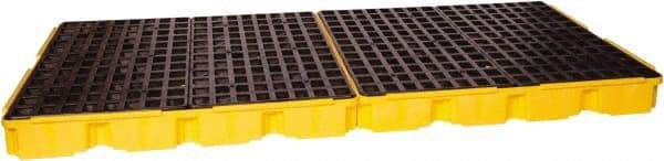 Eagle - 121 Gal Sump, 10,000 Lb Capacity, 8 Drum, Polyethylene Spill Deck or Pallet - 103" Long x 51-1/2" Wide x 6-1/2" High, Yellow, Drain Included, Low Profile, Vertical, 2 x 4 Drum Configuration - Americas Industrial Supply