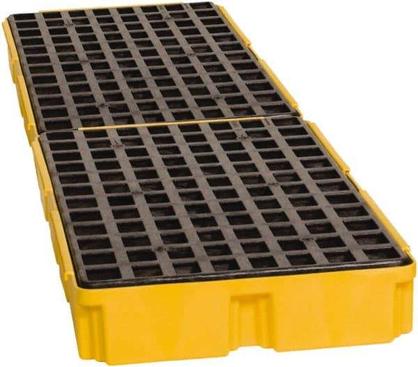 Eagle - 61 Gal Sump, 8,000 Lb Capacity, 4 Drum, Polyethylene Spill Deck or Pallet - 103-1/2" Long x 26-1/2" Wide x 6-1/2" High, Yellow, Drain Included, Low Profile, Vertical, Inline Drum Configuration - Americas Industrial Supply