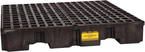 Eagle - 66 Gal Sump, 8,000 Lb Capacity, 4 Drum, Polyethylene Spill Deck or Pallet - 51-1/2" Long x 51-1/2" Wide x 8" High, Black, Liftable Fork, Vertical, 2 x 2 Drum Configuration - Americas Industrial Supply