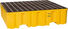 Eagle - 132 Gal Sump, 8,000 Lb Capacity, 4 Drum, Polyethylene Spill Deck or Pallet - 52-1/2" Long x 51-1/2" Wide x 13-3/4" High, Yellow, Liftable Fork, Vertical, 2 x 2 Drum Configuration - Americas Industrial Supply