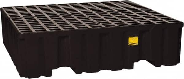 Eagle - 132 Gal Sump, 8,000 Lb Capacity, 4 Drum, Polyethylene Spill Deck or Pallet - 52-1/2" Long x 51-1/2" Wide x 13-3/4" High, Black, Liftable Fork, Drain Included, Vertical, 2 x 2 Drum Configuration - Americas Industrial Supply