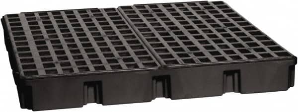 Eagle - 61 Gal Sump, 10,000 Lb Capacity, 4 Drum, Polyethylene Platform - 52-1/2" Long x 51-1/2" Wide x 6-1/2" High, Black, Liftable Fork, Drain Included, Low Profile, Vertical, 2 x 2 Drum Configuration - Americas Industrial Supply