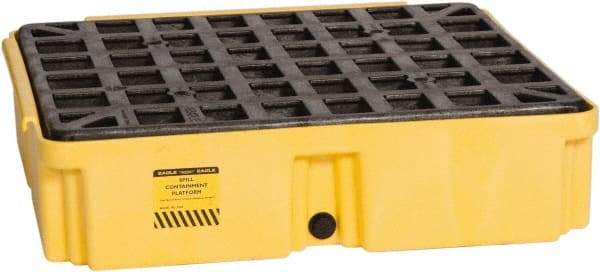 Eagle - 12 Gal Sump, 2,000 Lb Capacity, 1 Drum, Polyethylene Spill Deck or Pallet - 26-1/4" Long x 26" Wide x 6-1/2" High, Yellow, Drain Included, Low Profile, Vertical, Inline Drum Configuration - Americas Industrial Supply