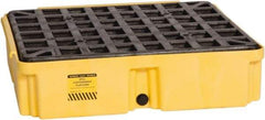 Eagle - 12 Gal Sump, 2,000 Lb Capacity, 1 Drum, Polyethylene Spill Deck or Pallet - 26-1/4" Long x 26" Wide x 6-1/2" High, Yellow, Drain Included, Low Profile, Vertical, Inline Drum Configuration - Americas Industrial Supply