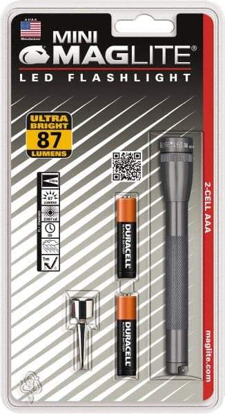 Mag-Lite - Clear LED Bulb, 111 Lumens, Mini Flashlight - Gray Aluminum Body, 2 AAA Alkaline Batteries Included - Americas Industrial Supply