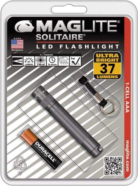Mag-Lite - Clear LED Bulb, 47 Lumens, Mini Flashlight - Gray Aluminum Body, 1 AAA Alkaline Battery Included - Americas Industrial Supply