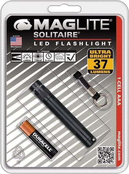 Mag-Lite - Clear LED Bulb, 47 Lumens, Mini Flashlight - Black Aluminum Body, 1 AAA Alkaline Battery Included - Americas Industrial Supply