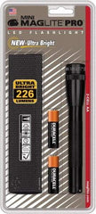 Mag-Lite - Clear LED Bulb, 272 Lumens, Mini Flashlight - Black Aluminum Body, 2 AA Alkaline Batteries Included - Americas Industrial Supply