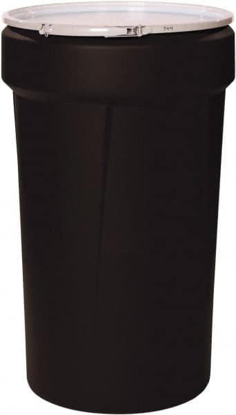 Eagle - 55 Gallon Black Tapered Cylinder Polyethylene Open Head Drum - 39-1/8" High x 23-3/4" Diam - Americas Industrial Supply