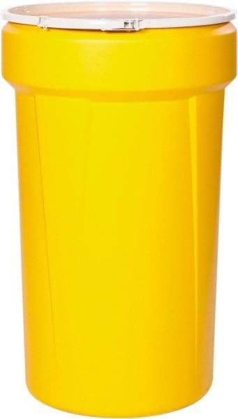 Eagle - 55 Gallon Yellow Tapered Cylinder Polyethylene Open Head Drum - 39-1/8" High x 23-3/4" Diam - Americas Industrial Supply