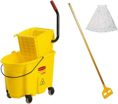 Rubbermaid - 35 Qt Plastic Bucket & Wringer - Yellow - Americas Industrial Supply