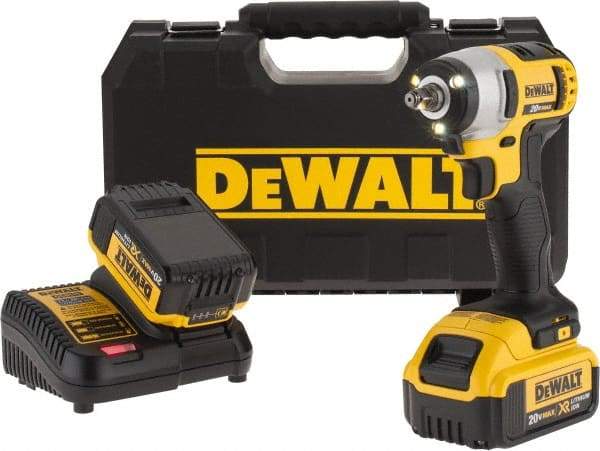 DeWALT - 3/8" Drive 20 Volt Mid-Handle Cordless Impact Wrench & Ratchet - 2,300 RPM, 0 to 2,700 BPM, 130 Ft/Lb Torque, 2 Lithium-Ion Batteries Included - Americas Industrial Supply