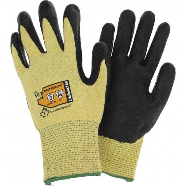 Value Collection - Size XL, ANSI Cut Lvl A4, Puncture Lvl 3, Abrasion Lvl 4, Cut & Puncture Resistant Gloves - Palm Coated, Black/Yellow - Americas Industrial Supply