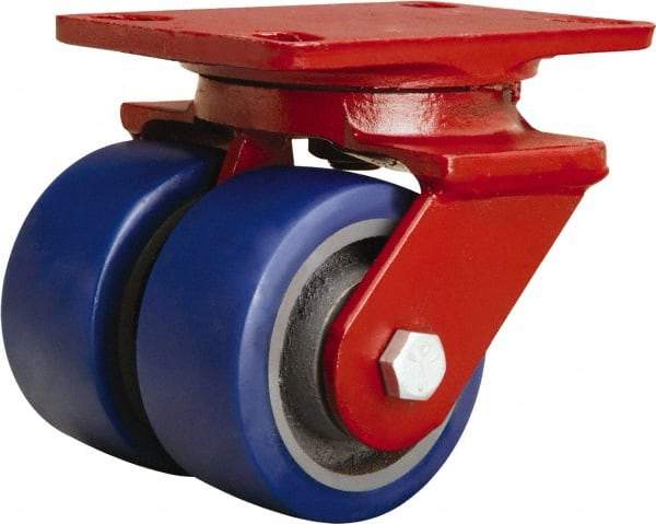 Hamilton - 4" Diam x 2" Wide x 5-5/8" OAH Top Plate Mount Swivel Caster - Polyurethane Mold onto Cast Iron Center, 1,200 Lb Capacity, Sealed Precision Ball Bearing, 4-1/2 x 6-1/2" Plate - Americas Industrial Supply