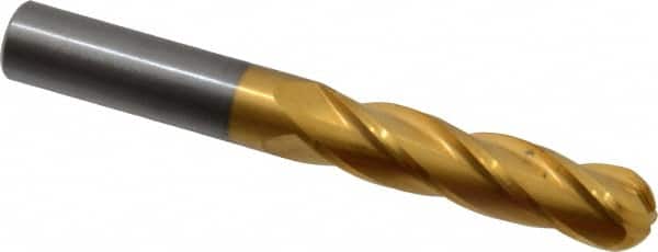 Atrax - 1/2" Diam, 2" LOC, 4 Flute Solid Carbide Ball End Mill - TiN Finish, Single End, 4" OAL, 1/2" Shank Diam - Americas Industrial Supply