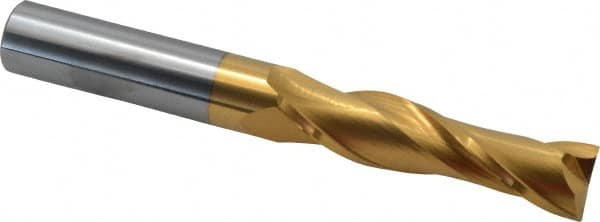 Atrax - 3/4", 3" LOC, 3/4" Shank Diam, 6" OAL, 2 Flute, Solid Carbide Square End Mill - Single End, TiN Finish, Spiral Flute, 30° Helix, Centercutting, Right Hand Cut - Americas Industrial Supply