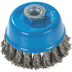 WALTER Surface Technologies - 3" Diam, 5/8-11 Threaded Arbor, Stainless Steel Fill Cup Brush - 0.015 Wire Diam, 12,000 Max RPM - Americas Industrial Supply