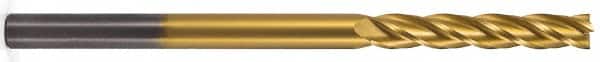 Atrax - 1", 3" LOC, 1" Shank Diam, 6" OAL, 4 Flute, Solid Carbide Square End Mill - Single End, TiN Finish, Spiral Flute, 30° Helix, Centercutting, Right Hand Cut, Right Hand Flute - Americas Industrial Supply