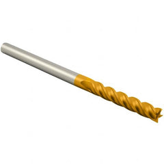 Atrax - 1/2", 3" LOC, 1/2" Shank Diam, 6" OAL, 4 Flute, Solid Carbide Square End Mill - Single End, TiN Finish, Spiral Flute, 30° Helix, Centercutting, Right Hand Cut, Right Hand Flute - Americas Industrial Supply