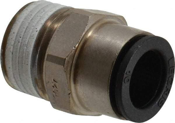 Legris - 10mm Outside Diam, 3/8 NPT, Nickel Plated Brass Push-to-Connect Tube Male Connector - 290 Max psi, Tube to Male NPT Connection, Buna Nitrile O-Ring - Americas Industrial Supply