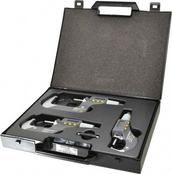 TESA Brown & Sharpe - 0 to 3" Range, 0.001mm Resolution, IP54, Electronic Outside Micrometer Sets - 0.001mm Accuracy, Friction Thimble, Carbide Tipped Measuring Face - Americas Industrial Supply