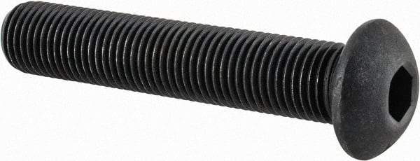 Value Collection - 3/8-24 UNF Hex Socket Drive, Button Screw - Alloy Steel, Black Oxide Finish, Fully Threaded, 2" Length Under Head - Americas Industrial Supply
