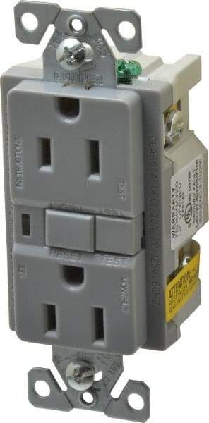 Cooper Wiring Devices - 1 Phase, 5-15R NEMA, 125 VAC, 15 Amp, Self Grounding, GFCI Receptacle - 2 Pole, Back and Side Wiring, Tamper Resistant, Specification Grade - Americas Industrial Supply