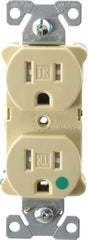 Cooper Wiring Devices - 125 VAC, 15 Amp, 5-15R NEMA Configuration, Ivory, Hospital Grade, Self Grounding Duplex Receptacle - 1 Phase, 2 Poles, 3 Wire, Flush Mount, Tamper Resistant - Americas Industrial Supply