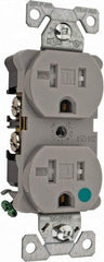 Cooper Wiring Devices - 125 VAC, 20 Amp, 5-20R NEMA Configuration, Gray, Hospital Grade, Self Grounding Duplex Receptacle - 1 Phase, 2 Poles, 3 Wire, Flush Mount, Chemical, Impact and Tamper Resistant - Americas Industrial Supply