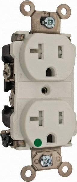 Cooper Wiring Devices - 125 VAC, 20 Amp, 5-20R NEMA Configuration, White, Hospital Grade, Self Grounding Duplex Receptacle - 1 Phase, 2 Poles, 3 Wire, Flush Mount, Chemical, Impact and Tamper Resistant - Americas Industrial Supply