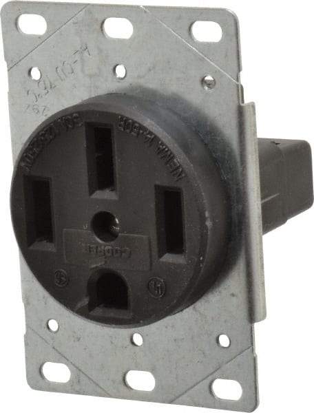 Cooper Wiring Devices - 125/250 VAC, 50 Amp, 14-50R NEMA Configuration, Black, Industrial Grade, Ungrounded Single Receptacle - 1 Phase, 3 Poles, 3 Wire, Flush Mount, Corrosion Resistant - Americas Industrial Supply