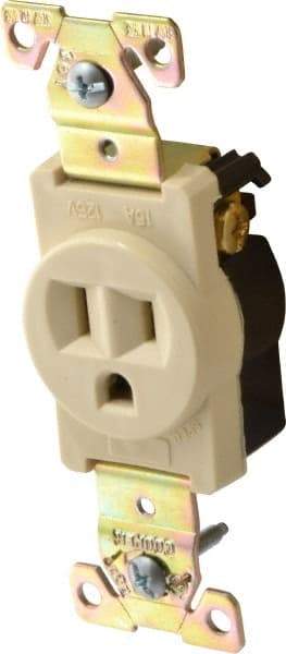 Cooper Wiring Devices - 125 VAC, 20 Amp, 5-20R NEMA Configuration, Ivory, Industrial Grade, Self Grounding Single Receptacle - 1 Phase, 2 Poles, 3 Wire, Flush Mount, Chemical, Heat and Impact Resistant - Americas Industrial Supply