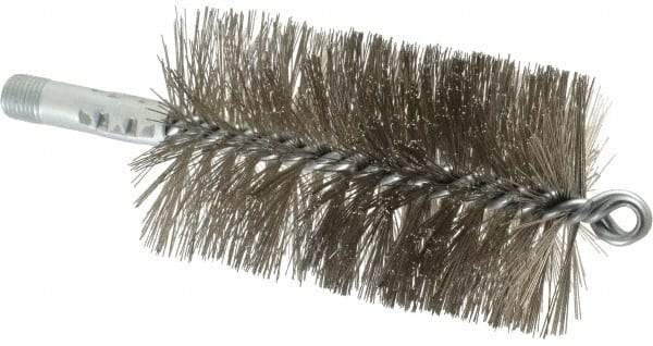 Schaefer Brush - 4-1/2" Brush Length, 2-3/4" Diam, Double Stem, Double Spiral Tube Brush - 7-1/4" Long, Stainless Steel, 1/4" NPSM Male Connection - Americas Industrial Supply