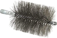 Schaefer Brush - 4-1/2" Brush Length, 3-1/2" Diam, Double Stem, Double Spiral Tube Brush - 7-1/4" Long, Stainless Steel, 1/4" NPSM Male Connection - Americas Industrial Supply