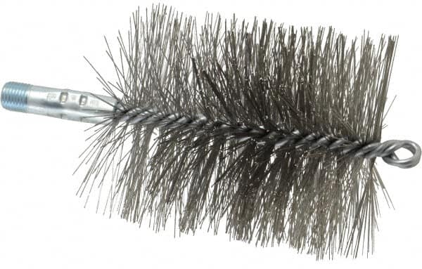 Schaefer Brush - 4-1/2" Brush Length, 3-3/4" Diam, Double Stem, Double Spiral Tube Brush - 7-1/4" Long, Stainless Steel, 1/4" NPSM Male Connection - Americas Industrial Supply