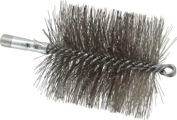 Schaefer Brush - 4-1/2" Brush Length, 4" Diam, Double Stem, Double Spiral Tube Brush - 7-1/4" Long, Stainless Steel, 1/4" NPSM Male Connection - Americas Industrial Supply