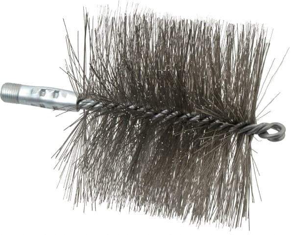 Schaefer Brush - 4-1/2" Brush Length, 5" Diam, Double Stem, Double Spiral Tube Brush - 7-1/4" Long, Stainless Steel, 1/4" NPSM Male Connection - Americas Industrial Supply