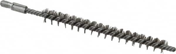 Schaefer Brush - 3" Brush Length, 5/16" Diam, Double Stem, Single Spiral Tube Brush - 4-1/2" Long, Stainless Steel, 8-32 Male Connection - Americas Industrial Supply