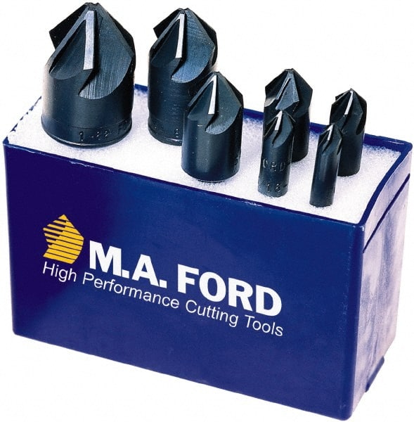 M.A. Ford - 7 Piece, 1/4 to 1" Head Diam, 100° Included Angle, Single End Countersink Set - Americas Industrial Supply