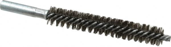 Schaefer Brush - 4" Brush Length, 11/16" Diam, Double Stem, Double Spiral Tube Brush - 6" Long, Stainless Steel, 12-24 Female Connection - Americas Industrial Supply