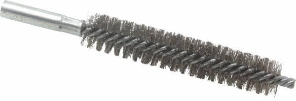 Schaefer Brush - 4" Brush Length, 13/16" Diam, Double Stem, Double Spiral Tube Brush - 6" Long, Stainless Steel, 12-24 Female Connection - Americas Industrial Supply