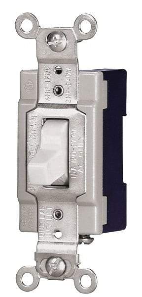 Cooper Wiring Devices - 3 Pole, 120 to 277 VAC, 15 Amp, Industrial Grade, Toggle, Wall and Dimmer Light Switch - 1.31 Inch Wide x 3.28 Inch High - Americas Industrial Supply