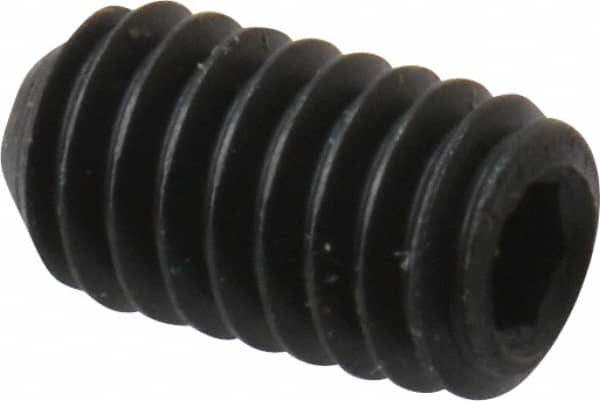 Made in USA - #6-40 UNF, 1/4" Length Under Head, Cup Point Set Screw - Grade 8 Alloy Steel, 1/16" Key - Americas Industrial Supply