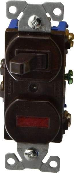 Cooper Wiring Devices - 1 Pole, 120 VAC, 15 Amp, Flush Mounted, Combination Switch with Pilot Light - NonNEMA Configuration, 1 Switch, Back Side Wiring, cULus Listed, RoHS Compliant Standard - Americas Industrial Supply