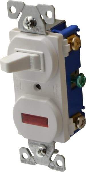 Cooper Wiring Devices - 1 Pole, 120 VAC, 15 Amp, Flush Mounted, Combination Switch with Pilot Light - NonNEMA Configuration, 1 Switch, Back Side Wiring, cULus Listed, RoHS Compliant Standard - Americas Industrial Supply